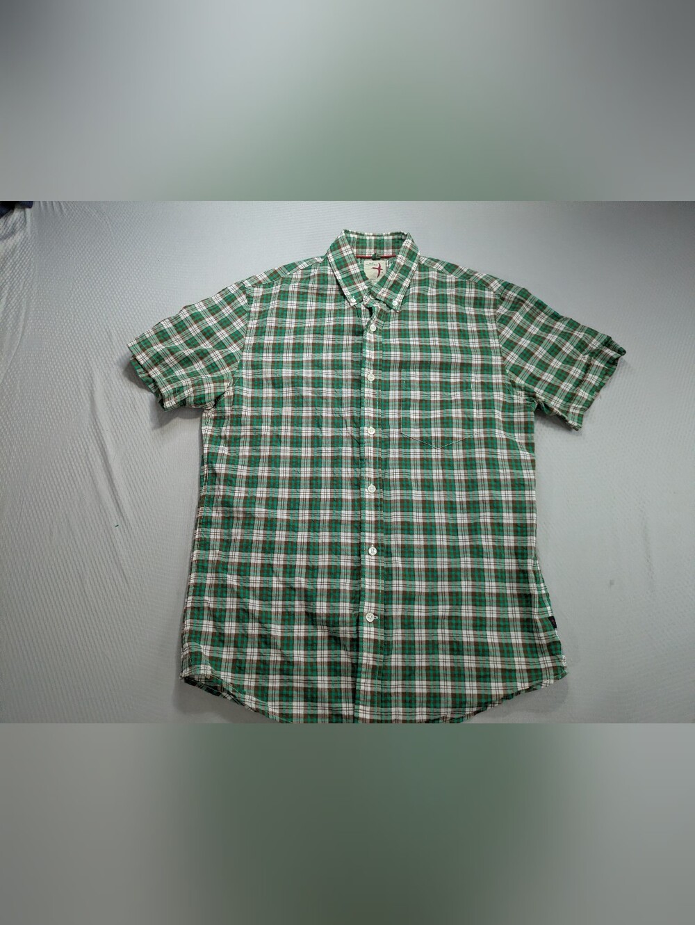 Relwen Shirt Mens Medium Green Plaid Airtex Seersucker Camp Huckberry Exclusive